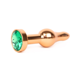 Золота анальна пробка JEWELRY зелений кристал L 10,3 см D 2,8 см
