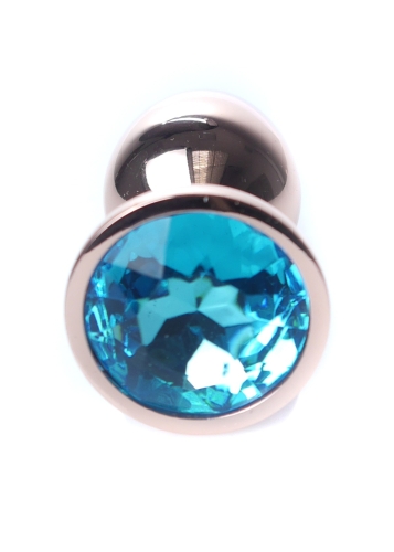 Анальна пробка золотистого кольору з блакитним камінчиком Boss series Boss of toys Jewellery розмір S - 2