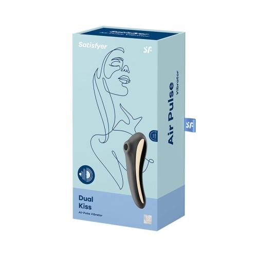 Вакуумний вібромасажер для клітора силіконовий чорний Satisfyer Dual Kiss - 5