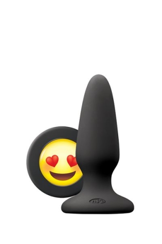 Анальная пробка со смайликом черного цвета NS Novelties Mojis ily размер medium - 2