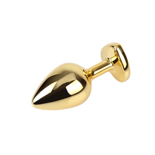Анальна пробка золота з білим каменем Clear Heart Gem Plug Medium - 3