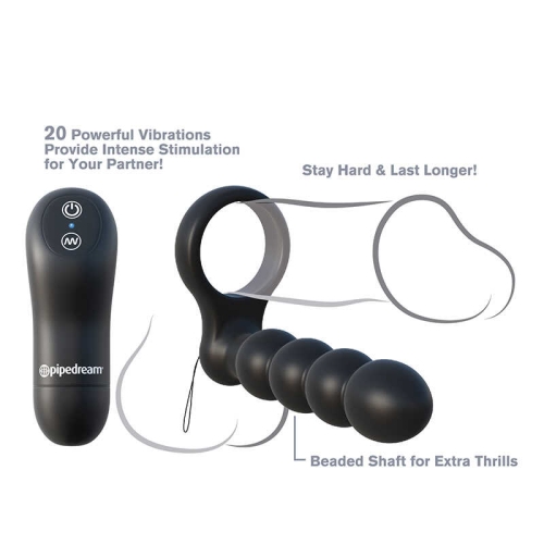 Вибронасадка на член для двойного проникновения черного цвета Pipedream C Ringz Remote Control Double Penetrator Dildo - 7