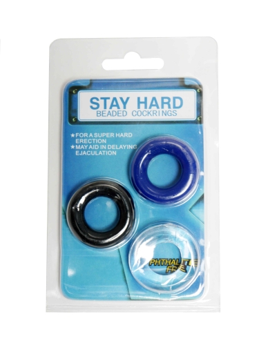 Набор из 3 силиконовых эрекционных колец белый синий черный STAY HARD - 1
