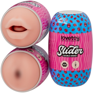 Двухсторонний мастурбатор в колбе Ротик и Вагина телесного цвета Lovetoy