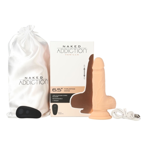Фаллоимитатор реалистичный на присоске с пульсацией телесного цвета Addiction Naked Thrusting Dong With Remote - 7