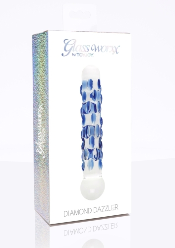 Фалоімітатор скляний з прозорим рельєфом з блакитним Toy Joy Diamond Dazzler - 5