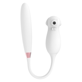 Двойной вибратор с вакуумной стимуляцией клитора белого цвета Boss series Elva Dual Purpose white