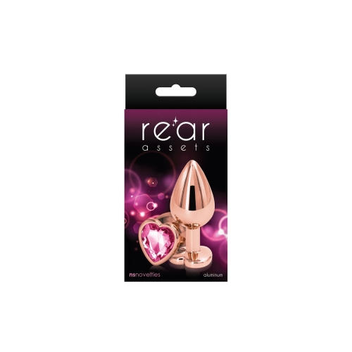 Анальная пробка золотистая с камушком розовым по форме сердца NS Novelties Rear Assets - Rose Gold Heart размер Medium - 2