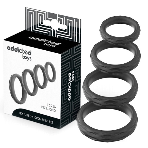 Набор эрекционных колец на член черного цвета Addicted Toys Textured Cock Ring Set 4 размера - 1