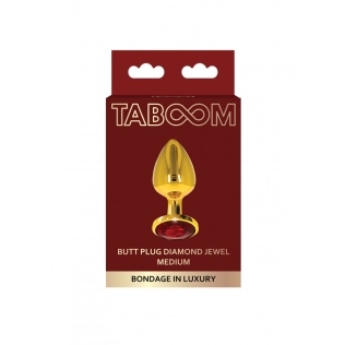 Анальная металлическая пробка средняя с камнем красного цвета Butt Plug With Diamond Jewel Taboom