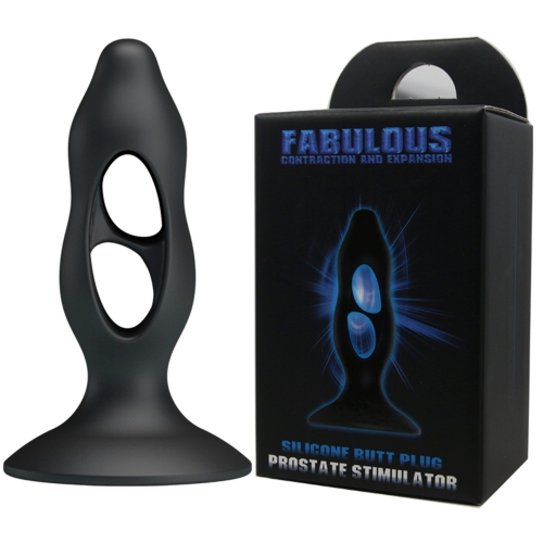 Анальная пробка с отверстиями на присоске силиконовая черная Baile Fabulous Silicone Butt Plug - 1
