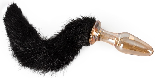 Анальний корок з чорним хвостиком Glass Plug with Tail - 2