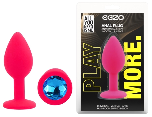 Силіконова рожева анальна пробка із синім кристалом EGZO Silicone Round Plug розмір S - 1