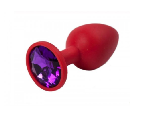 Анальная пробка силиконовая красного цвета с фиолетовым кристалом Crystal Amethyst размер S - 1