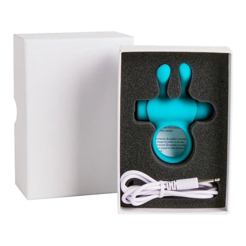 Эрекционное виброкольцо на член с ушками для клитора бирюзовое S Pleasures Premium Rabbit Ring со съемной вибропулей - 3