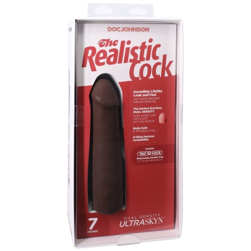 Фаллоимитатор реалистичный на присоске коричневый Doc Johnson The Realistic Cock ULTRASKYN - 7 Inch Chocolate - 8