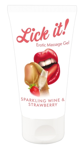 Веганский массажный гель с ароматом и вкусом шампанского с клубникой Lick-it Sparkling 50 мл - 1