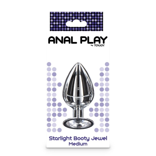Анальна пробка металева з камінчиком сріблястого кольору Toy Joy Starlight Booty розмір Medium - 5