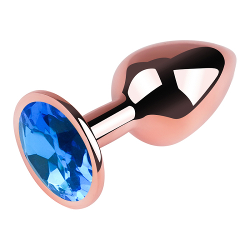 Анальная пробка из розового золота нержавеющей стали с синим кристаллом EGZO Rose Gold Round Plug размер S - 3