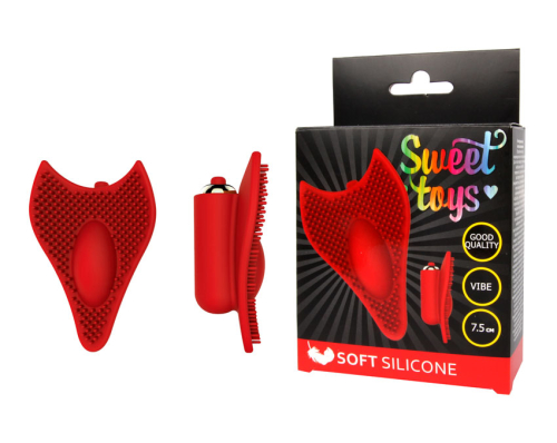 Вібратор силіконовий для клітора з шипиками SWEET TOYS Червоний L 7,5 см ширина 5,6 см зі знімною вібропулею - 1