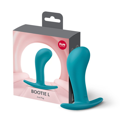 Анальная пробка с тонким ограничителем бирюзовая Fun Factory BOOTIE размер L - 6