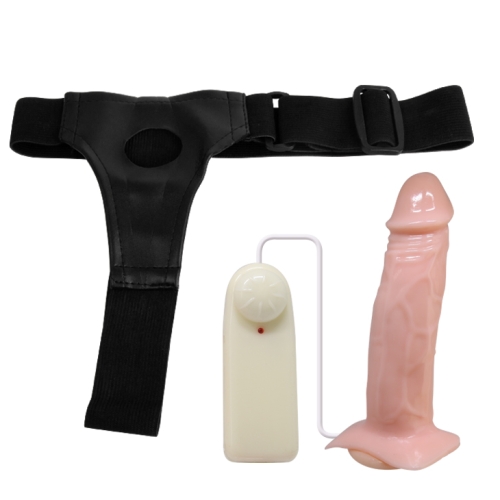 Вибрострапон полый мужской с пультом управления бежевый Baile Vibrating Strap On - 4