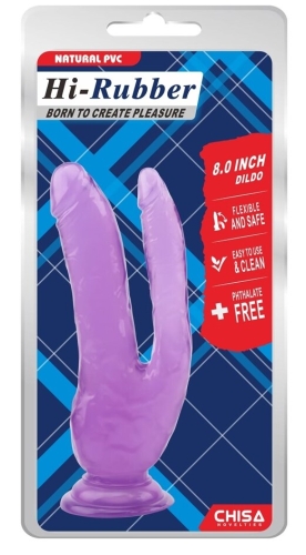 Подвійний анально вагінальний фалоімітатор на присоску фіолетовий CHISA Hi Rubber 8.0 Inch Dildo - 5