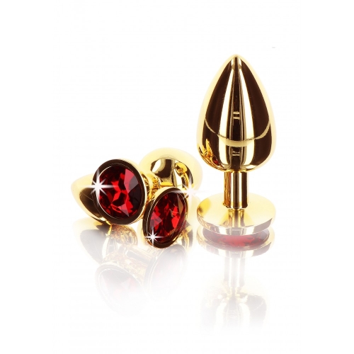 Анальний металевий затор середній з каменем червоного кольору Butt Plug With Diamond Jewel Taboom - 4