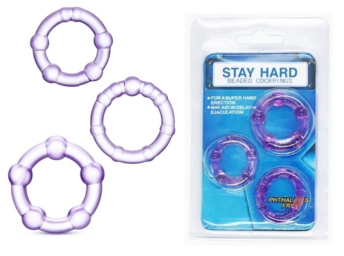 Набор эрекционных колец на член фиолетового цвета SKN Stay hard 3 штуки - 1