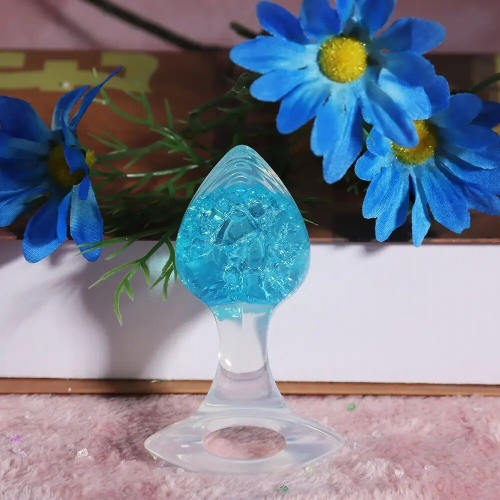 Анальная пробка силиконовая голубая Liebe Seele Heart-shaped Crystal Anal Plug размер Medium - 5