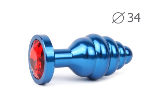 Анальная пробка BLUE PLUG MEDIUM синего цвета с красным кристаллом - 1