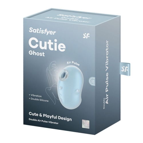 Вакуумный клиторальный стимулятор с вибрацией голубого цвета Satisfyer Cutie Ghost - 5