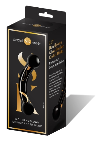 Двухсторонний фаллоимитатор стеклянный черного цвета Secret kisses Handblown double ended dildo - 4
