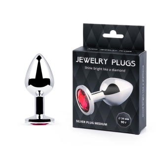 Срібна анальна пробка з металу Anal Jewelry Plug з рубіновим кристалом L 82 мм d 34 мм Вага 90г