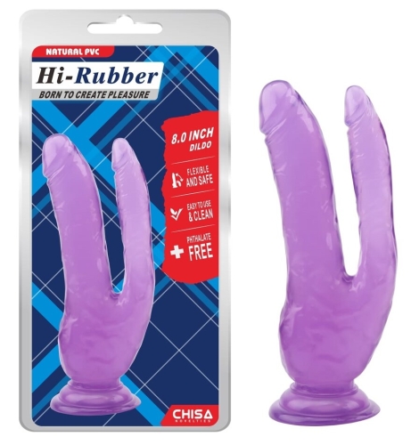 Подвійний анально вагінальний фалоімітатор на присоску фіолетовий CHISA Hi Rubber 8.0 Inch Dildo - 1