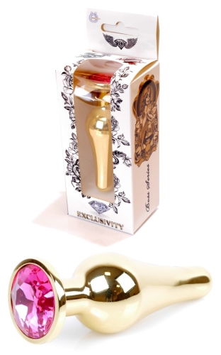 Анальна пробка золотистого кольору та малиновий кристал BOSS of TOYS Jewellery BUTT plug - 1