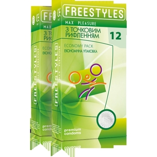 Презервативы со смазкой пузырьками и ребристостью прозрачного цвета Freestyles Ultra light 12 штук 
