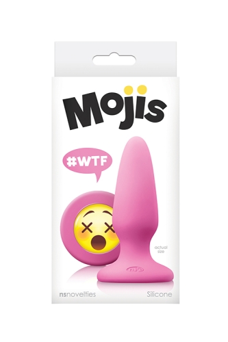Анальная силиконовая пробка розового цвета с заглушкой смайликом NS Novelties Mojis wtf medium - 2