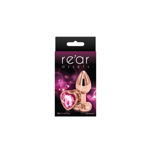 Анальная пробка золотистая с камушком розовым по форме сердца NS Novelties Rear Assets - Rose Gold Heart размер Small - 2