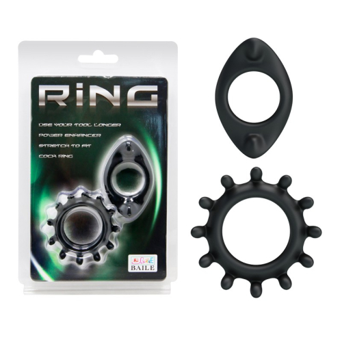 Ерекційні кільця на член різної форми чорного кольору Baile Power Enhancer Cock Rings 2 штуки - 1