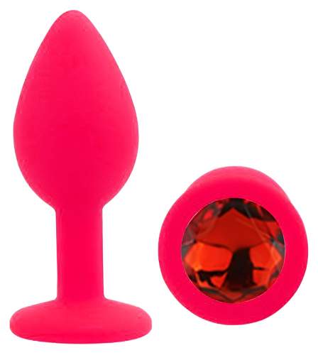 Силіконова рожева анальна пробка із червоним кристалом EGZO Silicone Round Plug розмір S - 2