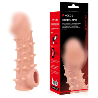 Насадка на член з отвором для мошонки І шипами тілесного кольору Kokos Cock Sleeve CS 005 розмір L