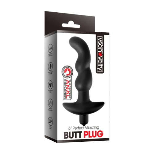 Анальна вібропробка із вигином чорного кольору Vscnovelty Perfect Vibrating Butt Plug - 1