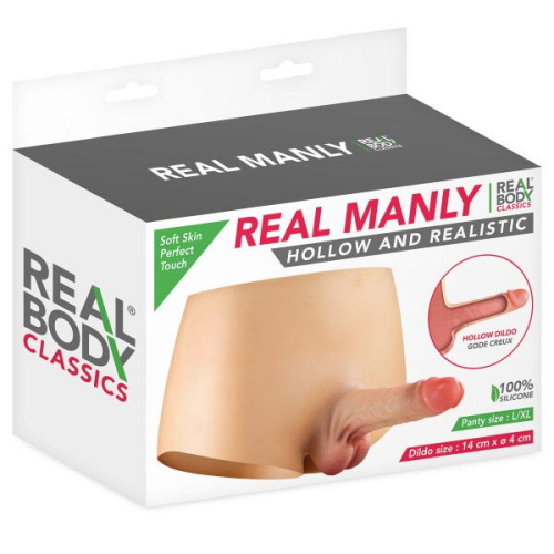 Страпон реалистичный полый мужской с трусами телесного цвета Real Body hollow and realistic размеры L/XL - 5