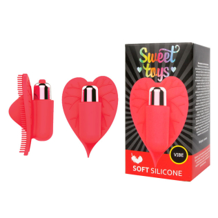 Вібратор листочок для клітора силіконовий з шипиками SWEET TOYS Червоний L 8 см ширина 5,5 см зі знімною вібропулею