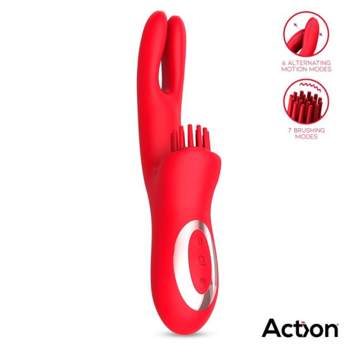 Подвійний вібратор з відростком для клітора червоний Action Bilma Vibe Brushing Clit Stimulator - 2