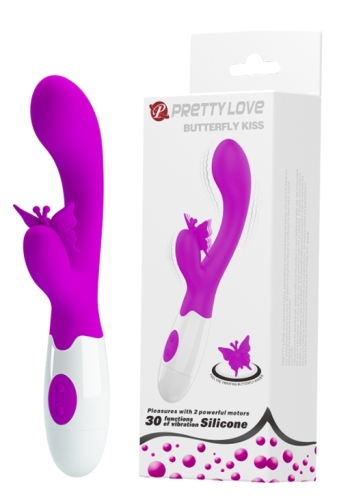 Вибратор для точки G и с отростком бабочкой для клитора розового цвета Pretty Love Butterfly kiss - 1