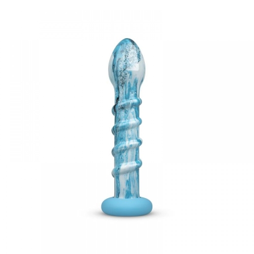 Анальна пробка рельєфна скляна блакитного кольору Gildo Ocean Wave Glass Dildo - 6
