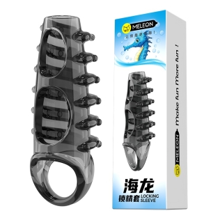 Стимулирующая насадка на член с петлей и пупырышками черная Meleon - Sea Dragon Locking Sleeve