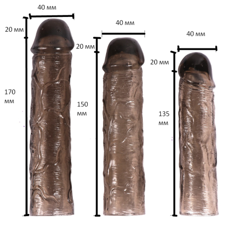 Набір насадок на силіконових член чорного кольору Xise Textured Penis Sleeves 3 штуки - 1